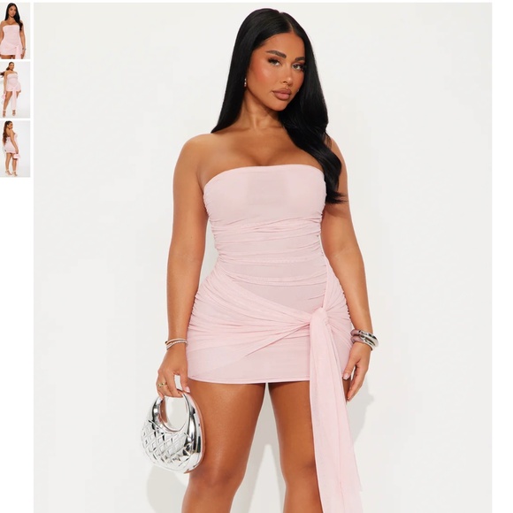 NWOT FASHION NOVA Tessa Draped Mesh Mini Dress - Pink - Picture 1 of 2